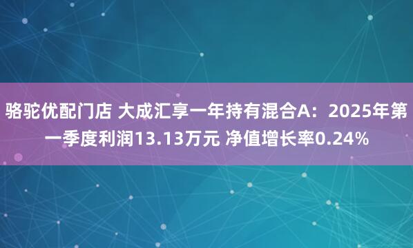 骆驼优配门店 大成汇享一年持有混合A：2025年第一季度利润13.13万元 净值增长率0.24%